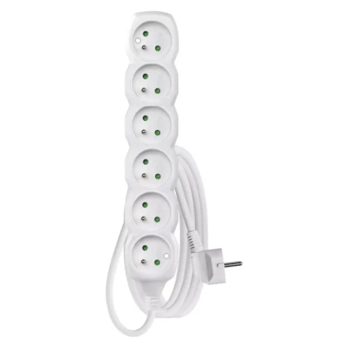 Przedłużacz 3m, 6 gniazd, biały, PVC, 1 mm2