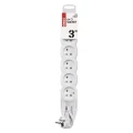 Przedłużacz 3m, 6 gniazd, biały, PVC, 1 mm2