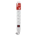 Przedłużacz 3m, 6 gniazd, z wyłącznikiem, biały, PVC, 1,5 mm2