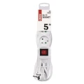 Przedłużacz 5m, 3 gniazda, z wyłącznikiem, biały, PVC, 1 mm2