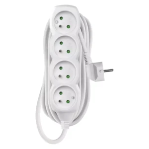 Przedłużacz 5m, 4 gniazda biały, PVC, 1 mm2