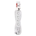Przedłużacz 5m, 6 gniazd, biały, PVC, 1 mm2