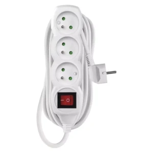 Przedłużacz 7m, 3 gniazda, z wyłącznikiem, biały, PVC, 1 mm2