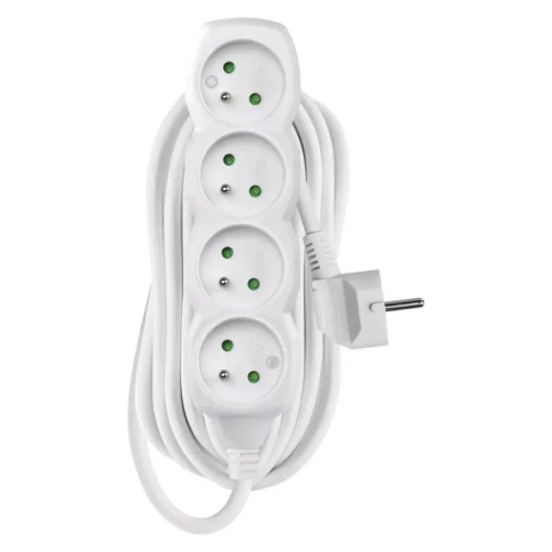 Przedłużacz 7m, 4 gniazda, biały, PVC, 1 mm2