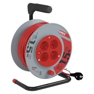 Przedłużacz bębnowy 15m, 4 gniazda, czerwony, PVC, 230V, 1 mm2