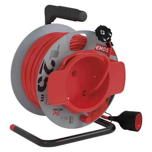 Przedłużacz bębnowy 25m, 1 gniazdo, czerwony, PVC, 230V, 1,5 mm2