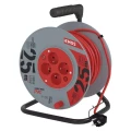 Przedłużacz bębnowy 25m, 4 gniazda, z wyłącznikiem, czerwony, PVC, 230V, 1,5 mm2