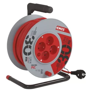 Przedłużacz bębnowy 30m, 4 gniazda, czerwony, PVC, 230V, 1 mm2