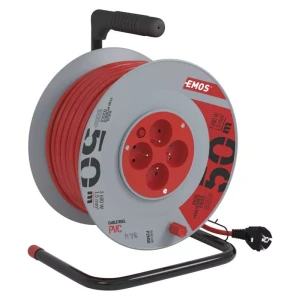 Przedłużacz bębnowy 50m, 4 gniazda, czerwony, PVC, 230V, 1,5 mm2