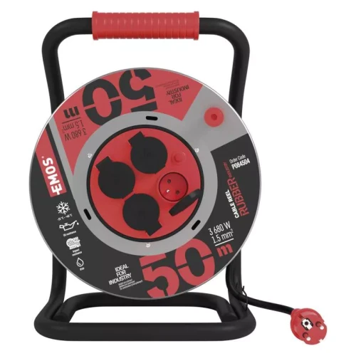 Przedłużacz bębnowy ogrodowy 50m, 4 gn, czarny, guma-neopren, 230V, 1,5 mm2