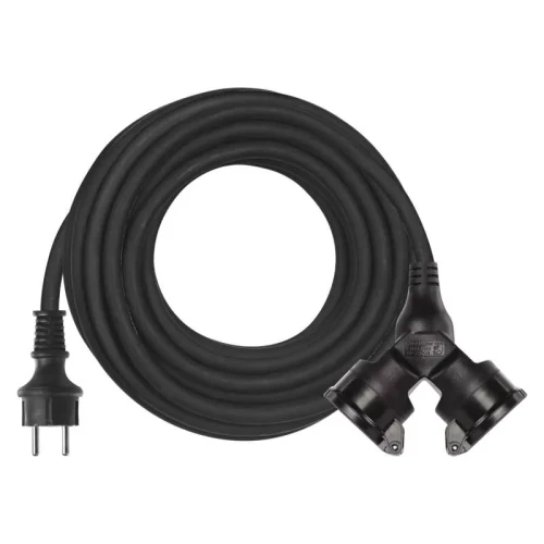 Przedłużacz ogrodowy 10m, 2 gniazda, czarny, guma, 230V, 1,5 mm2