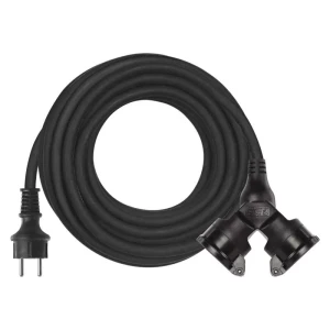 Przedłużacz ogrodowy 15m, 2 gniazda, czarny, guma, 230V, 1,5 mm2