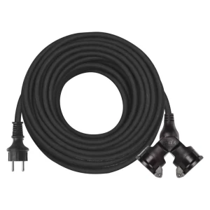 Przedłużacz ogrodowy 25m, 2 gniazda, czarny, guma, 230V, 1,5 mm2