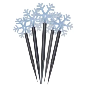 Dekoracja ogrodowa - 5 LED śnieżynki 35 cm, 3x AA, zimna biel, IP44, timer
