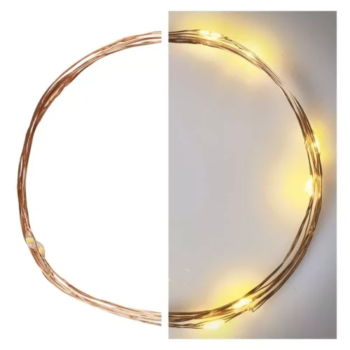 Dekoracje - 10 LED nano łezki 0,9m 2x AA ciepła biel, IP20, miedziany przewód, IP20 timer