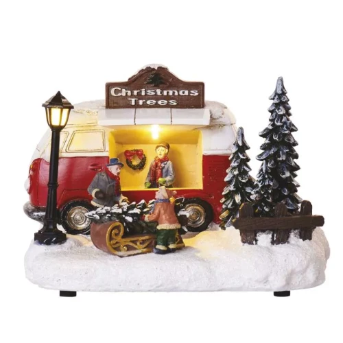 Dekoracje - 10 LED świąteczny bus z choinkami 20x15x14 cm, 3x AA ciepła biel, IP20