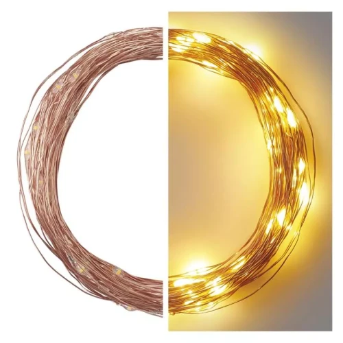 Dekoracje - 100 LED nano łezki 10m ciepła biel, miedziany przewód, IP44 timer
