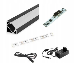 OPRAWA NAROŻNA LED DO KUCHNI 2m czarna SMD3528+ściemniacz neutralna 19,2W