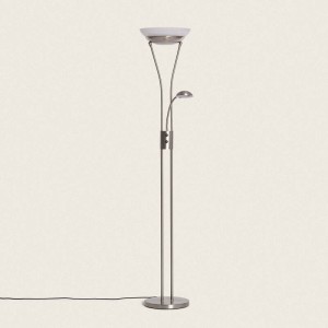 Lampa Podłogowa z Metalu i Lampką do Czytania Ethan srebrna 