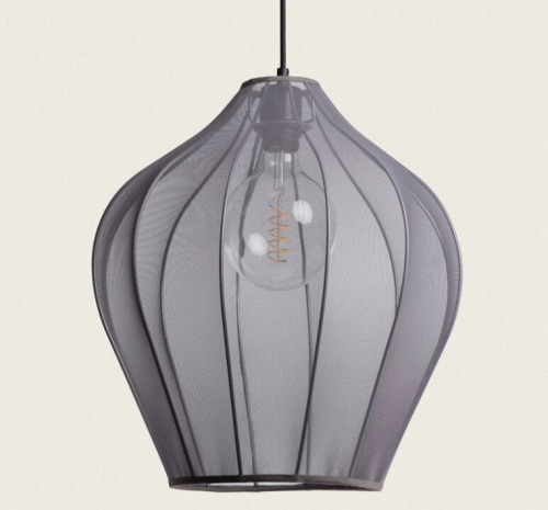 Lampa Wisząca z Metalu i Tkaniny Yara E27 szara dymna