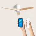 Wentylator Sufitowy Cichy Angistri Biały 132cm Silnik DC WiFi ze światłem kolor łopatek jasne drewno