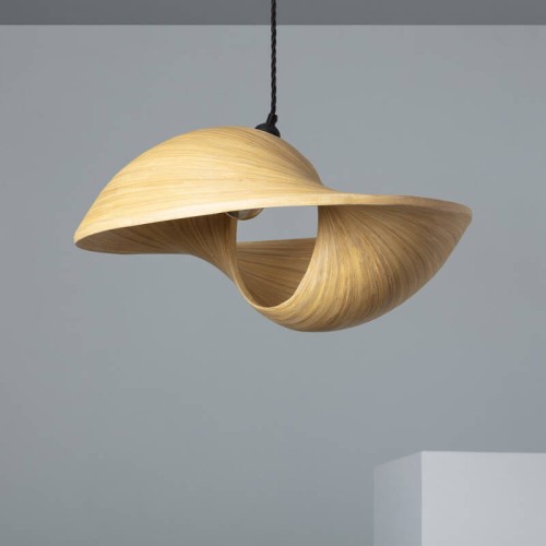 Lampa Wisząca Bambusowa Shuka Acacia ILUZZIA kabel Czarny Pleciony