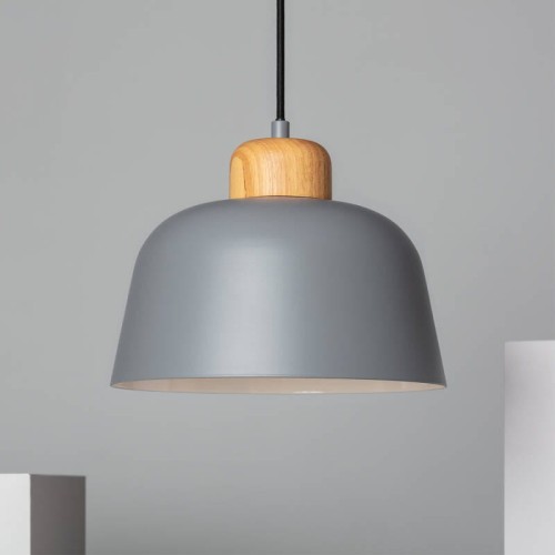 Lampa Wisząca z Metalu i Drewna Wawak szara