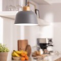 Lampa Wisząca z Metalu i Drewna Wawak szara