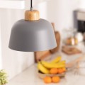 Lampa Wisząca z Metalu i Drewna Wawak szara
