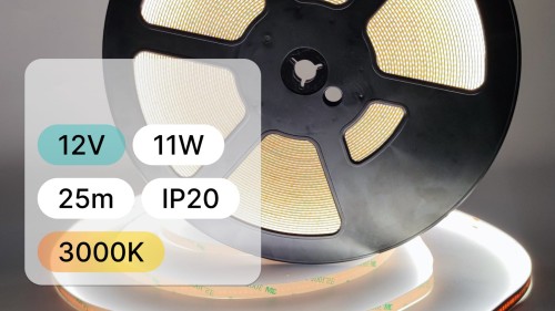 25mb / TAŚMA LED 12V / COB / 11W / 480LED / IP20 / 3000K / 95lm/W / Ra>90 / 8mm
