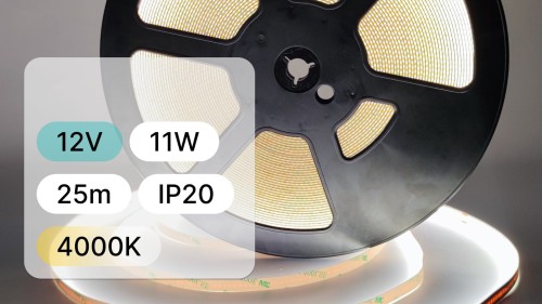 25mb / TAŚMA LED 12V / COB / 11W / 480LED / IP20 / 4000K / 100lm/W / Ra>90 / 8mm