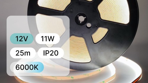 25mb / TAŚMA LED 12V / COB / 11W / 480LED / IP20 / 6000K / 100lm/W / Ra>90 / 8mm