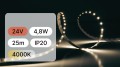 25mb / TAŚMA LED 24V / SMD / 4,8W / 60LED / IP20 / 4000K / 104lm/W / 8mm
