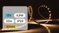 25mb / TAŚMA LED 12V / SMD / 4,8W / 60LED / IP20 / 3000K / 104lm/W / 8mm