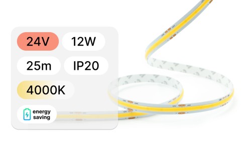 25mb / TAŚMA LED 24V / COB / 12W / 480LED / IP20 / 4000K / 135lm/W / 10mm PCB