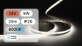 25mb / TAŚMA LED 24V / COB / 8W / 320LED / IP20 / 6000K / 140lm/W / 8mm PCB