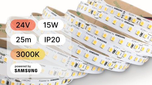 25mb / TAŚMA LED 2835 / 15W / 24V / IP20 / 140LED/m / CIEPŁA / 3000K / powered by SAMSUNG /