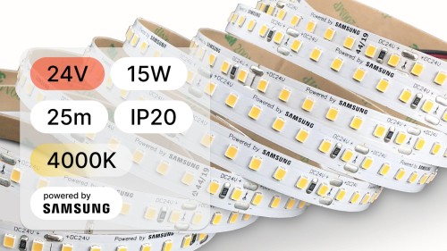 25mb / TAŚMA LED 2835 / 15W / 24V / IP20 / 140LED/m / NEUTRALNA / 4000K / powered by SAMSUNG /