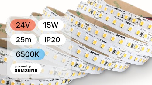 25mb / TAŚMA LED 2835 / 15W / 24V / IP20 / 140LED/m / ZIMNA / 6500K / powered by SAMSUNG /