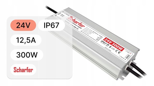 Zasilacz wodoszczelny Scharfer SCH-300-24 / IP67 / 24V / 12,5A / 300W