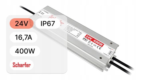 Zasilacz wodoszczelny Scharfer SCH-400-12 / IP67 / 12V / 33,3A / 400W
