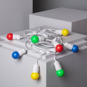 Zestaw Girlandy Wodoodpornej 5.5m Białej + 8 Żarówek LED E27 G45 3W Kolorowych