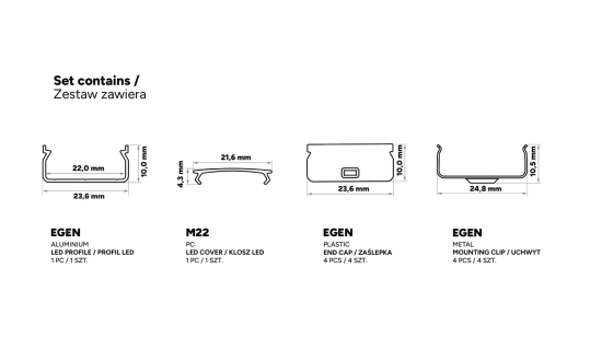 Zestaw TEKKNI EGEN srebrny, klosz mrożony 3 m