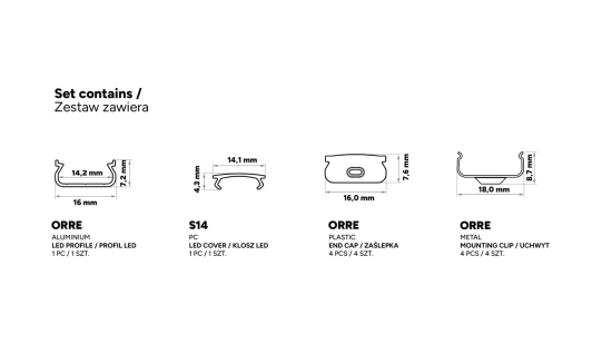 Zestaw TEKKNI ORRE srebrny, klosz mrożony 3 m