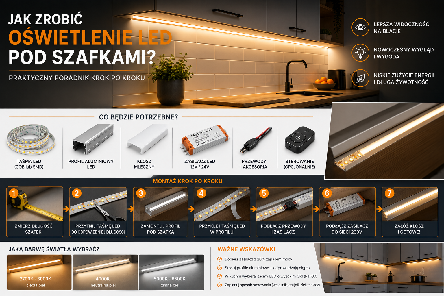 Jak zrobić oświetlenie LED pod szafkami?