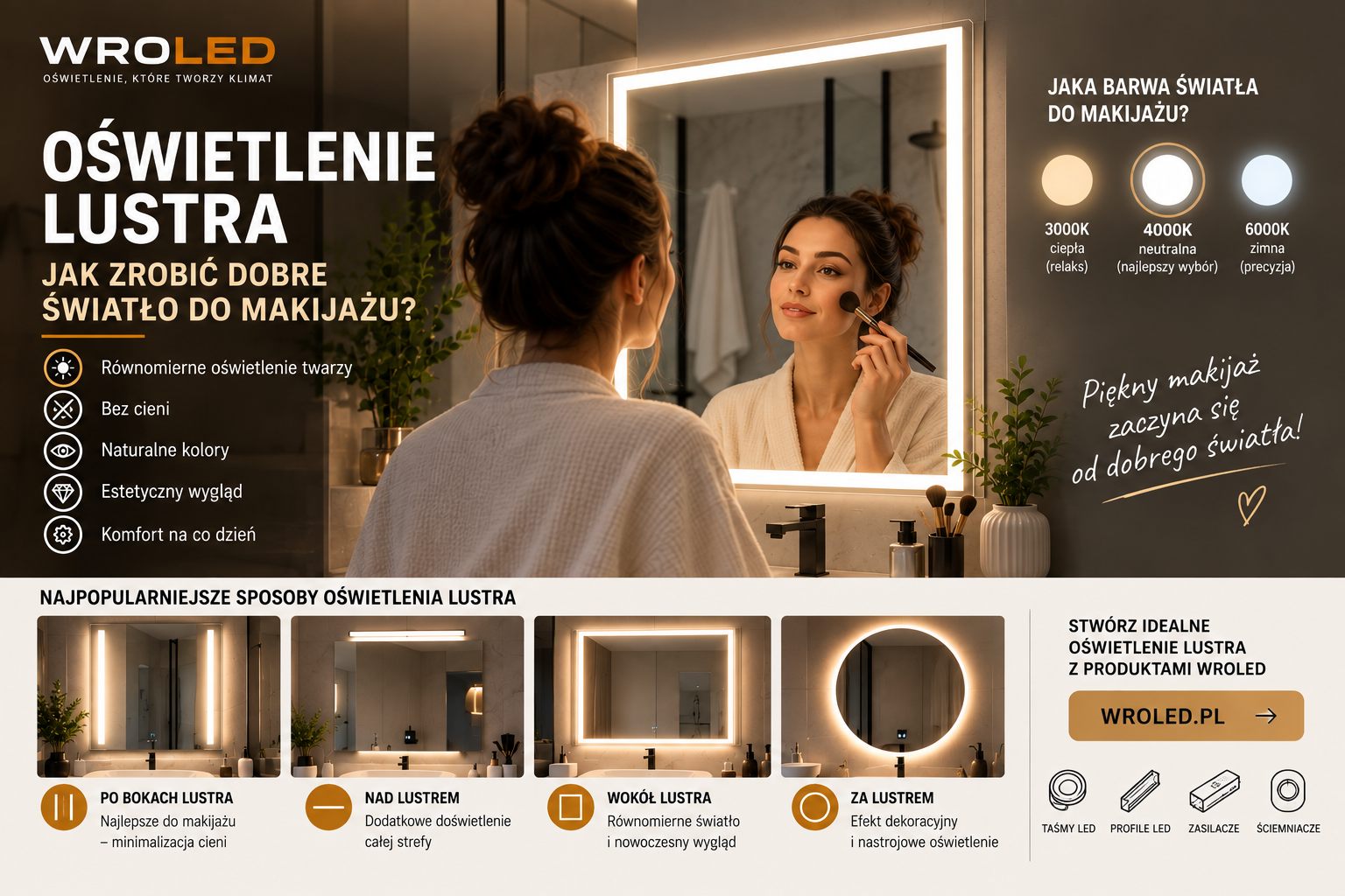 Oświetlenie lustra – jak zrobić dobre światło do makijażu?