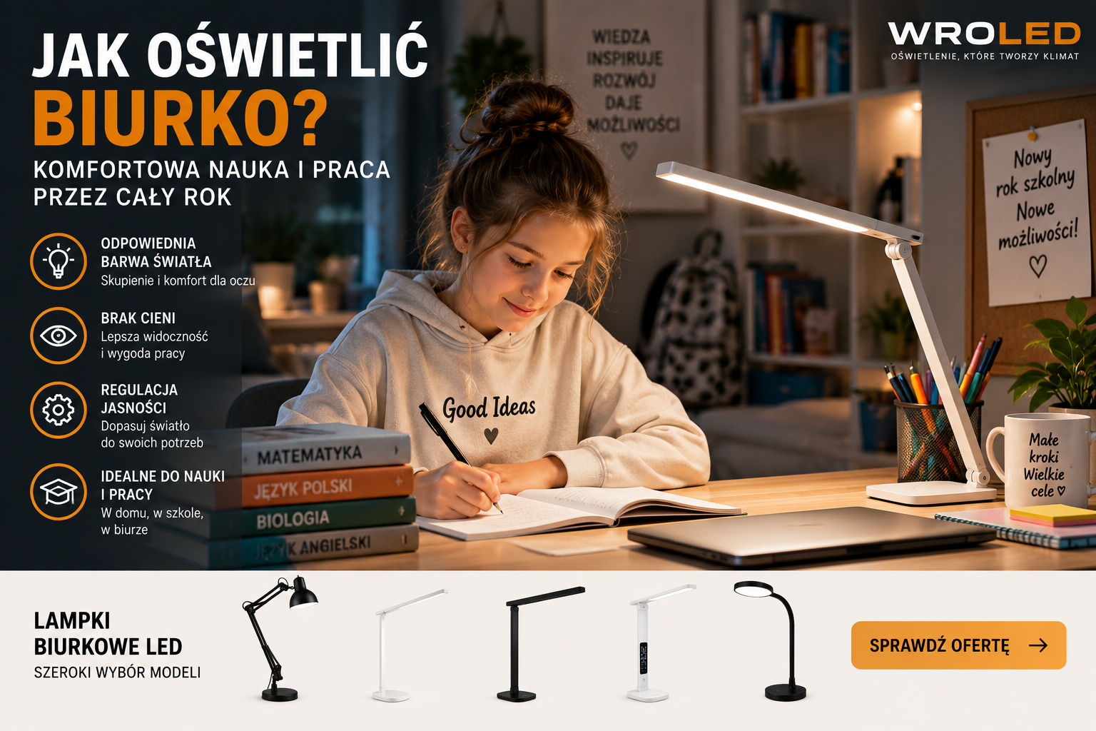 Jak oświetlić biurko? Oświetlenie do nauki i pracy