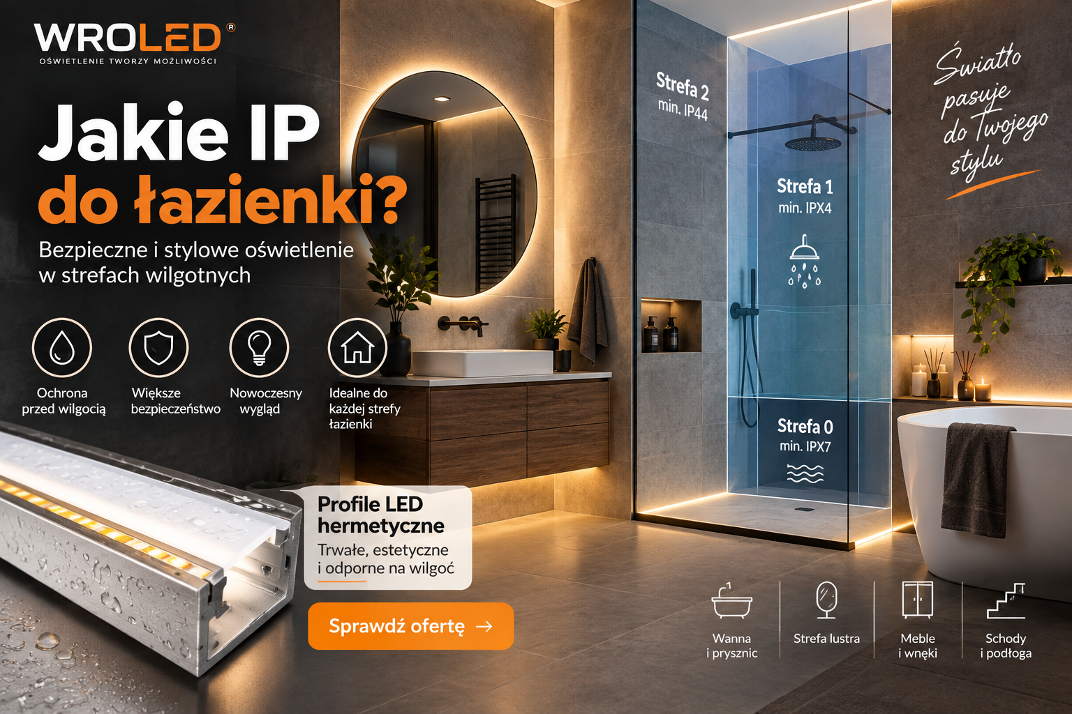 Jakie IP do łazienki? IP44, IP54 czy IP65?